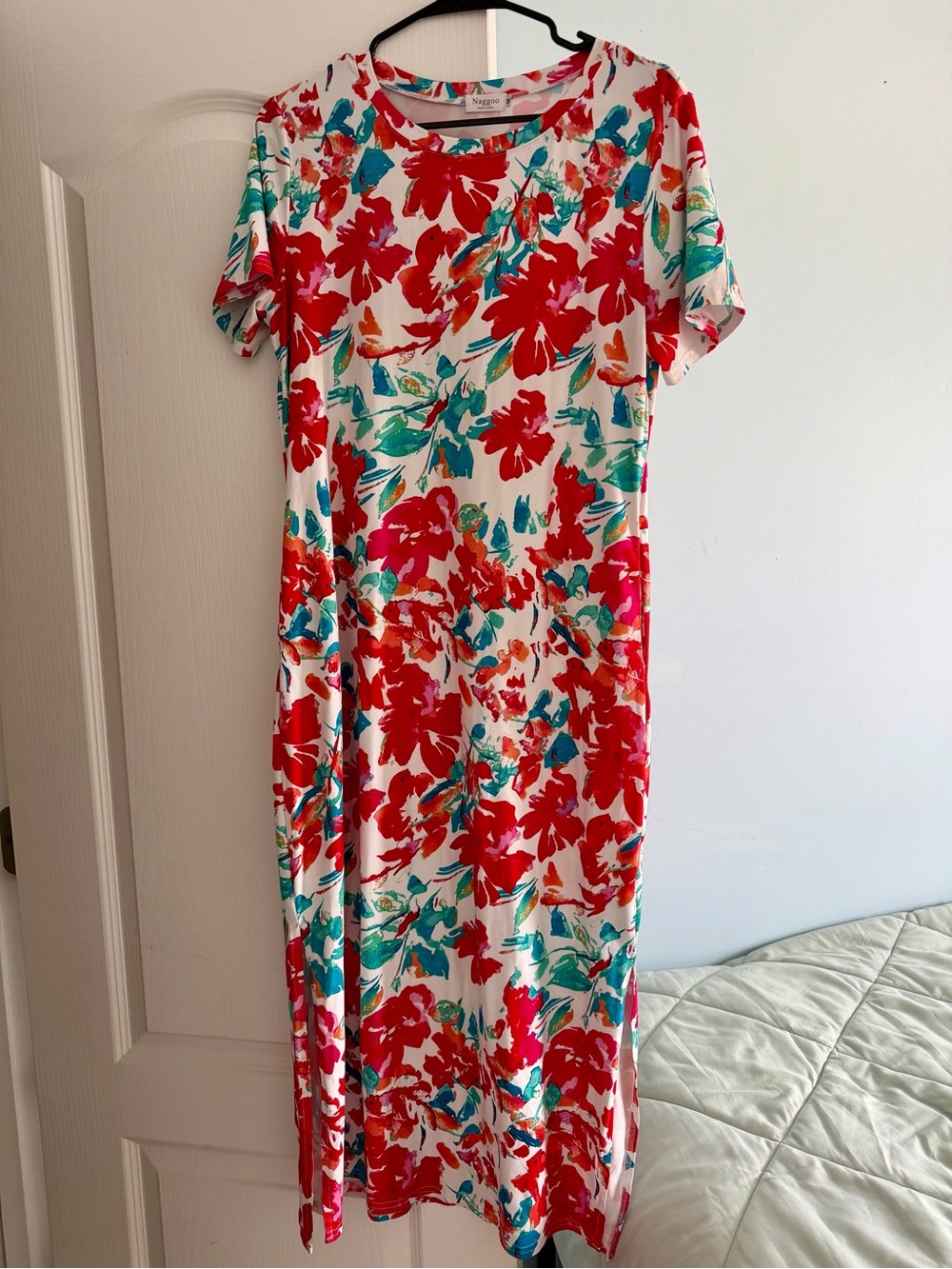 Watercolor Floral Midi T-shirt Dress